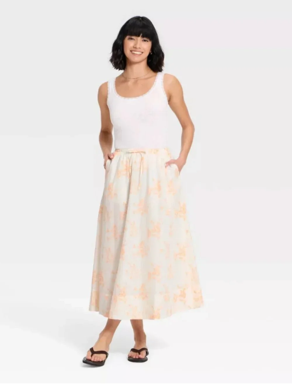NWT Midi Maxi A-Line Skirt -Universal Thread Peach Floral Flower New with Tags S - Picture 2 of 6